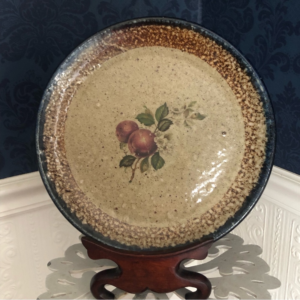 Monroe Salt Works salt glazed stoneware pottery apple blossom 11” dinner plate